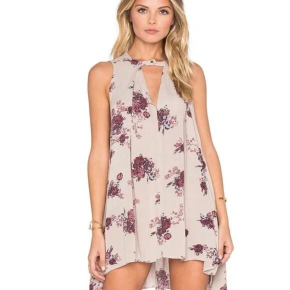 Free People | Tan & Burgundy Sleeveless Floral Snap Out of It Swing Dress - Picture 2 of 6